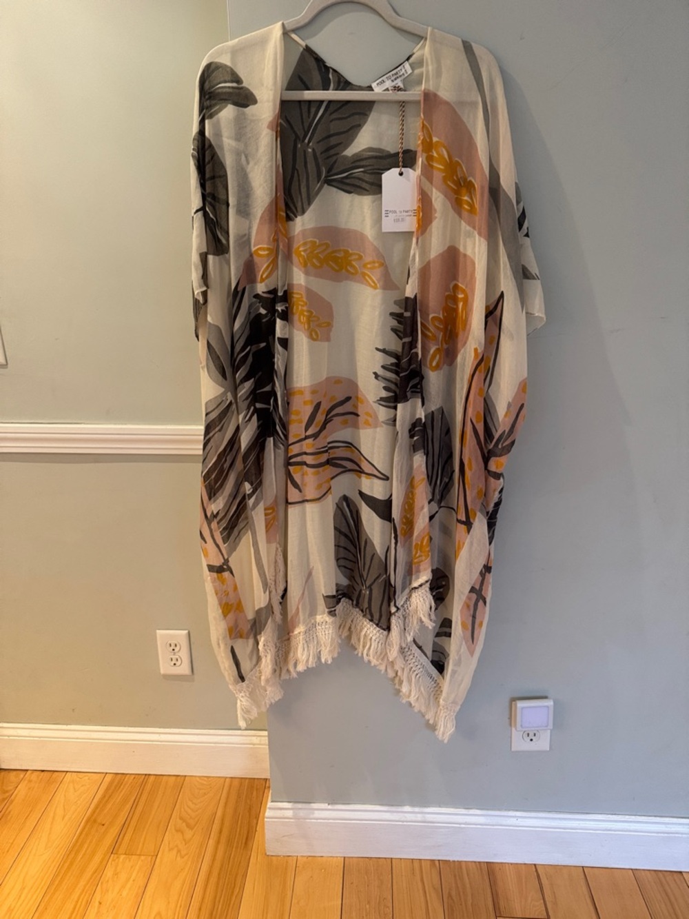 Subtle Luxury Cream Kimono with Mustard and Charcoal Leaf Print